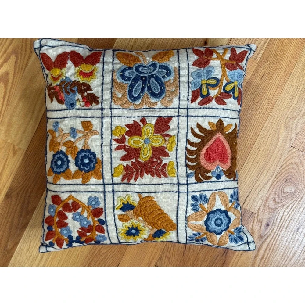 Set of 4 Vintage Crewel Embroidered Throw Pillows Birds Florals Cottagecore